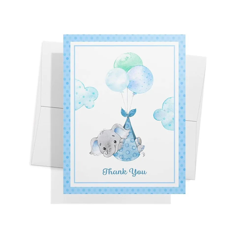 Baby Boy Elephant Thank You Cards