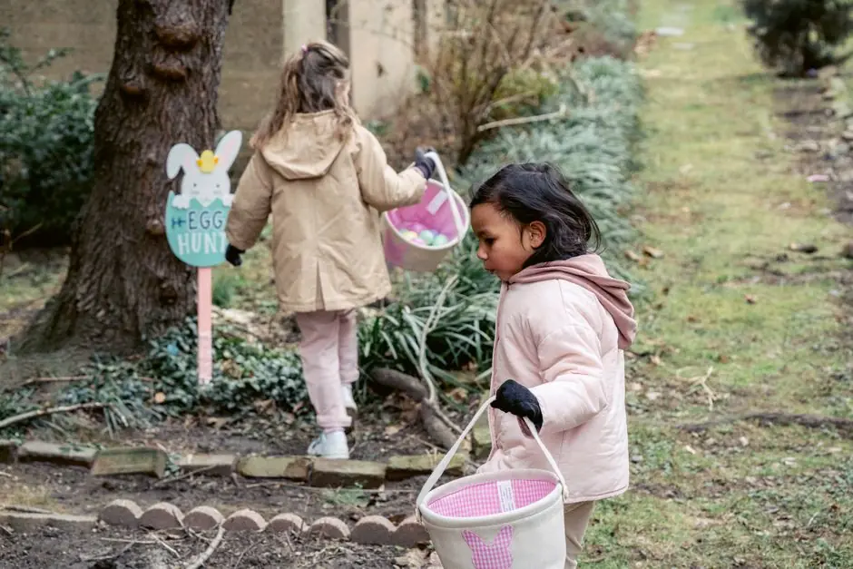 Two children walking in a garden