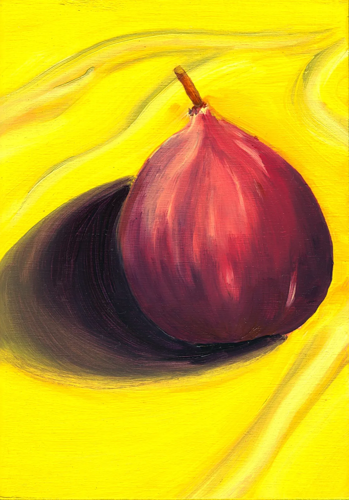 Oil painting of a purple fig.
