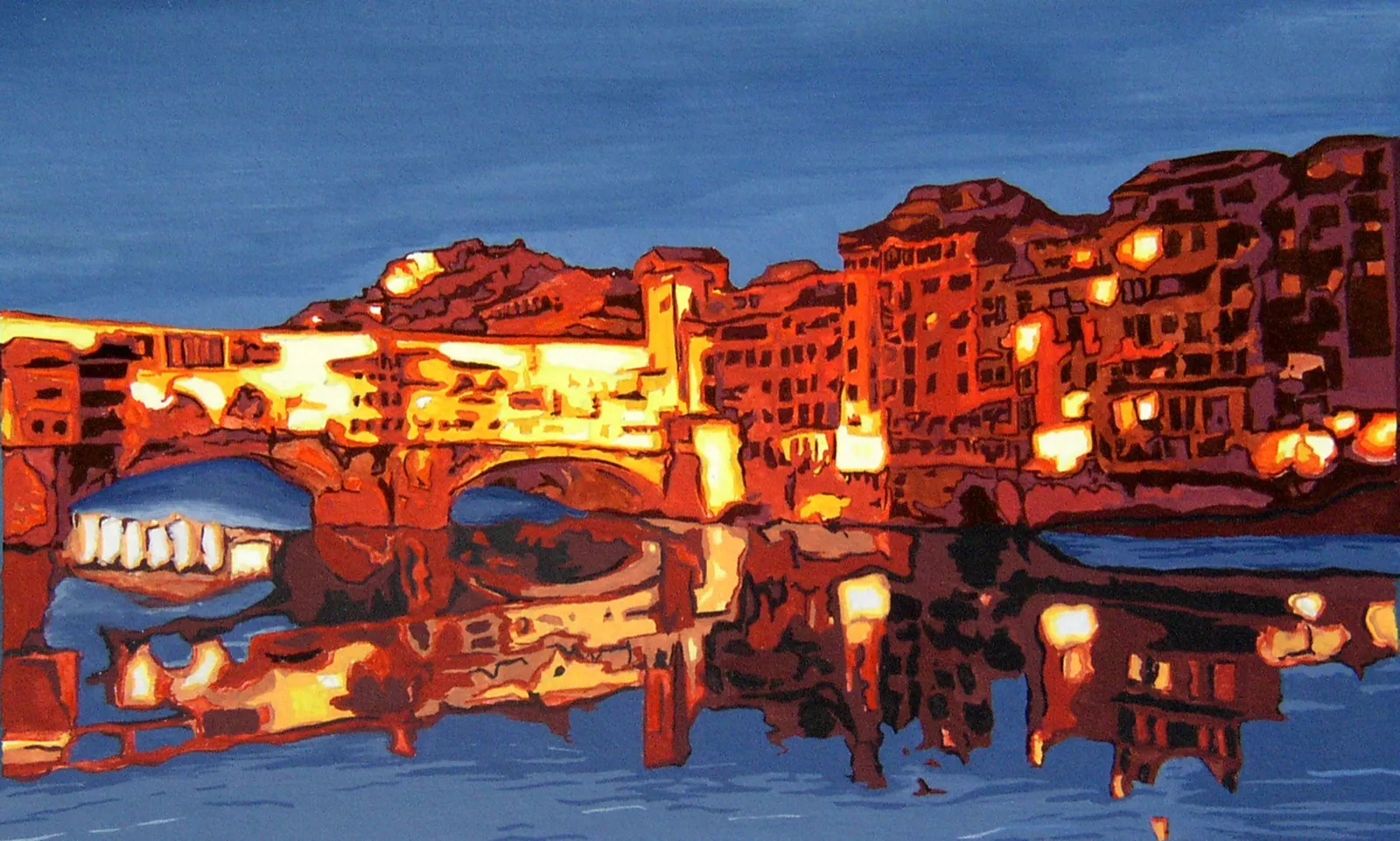 Gouache painting of the Ponte Vecchio in Florence.