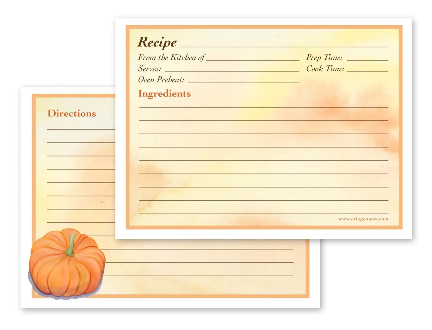 Autumn themed blank recipe cards.