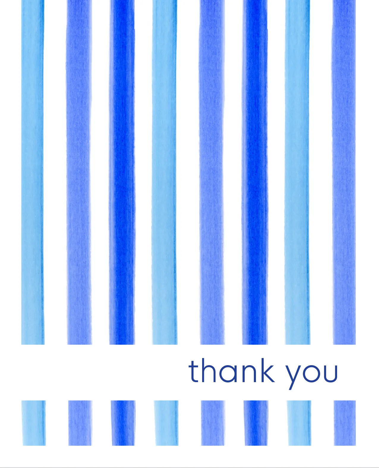 Thank you card with blue watercolor stripes.