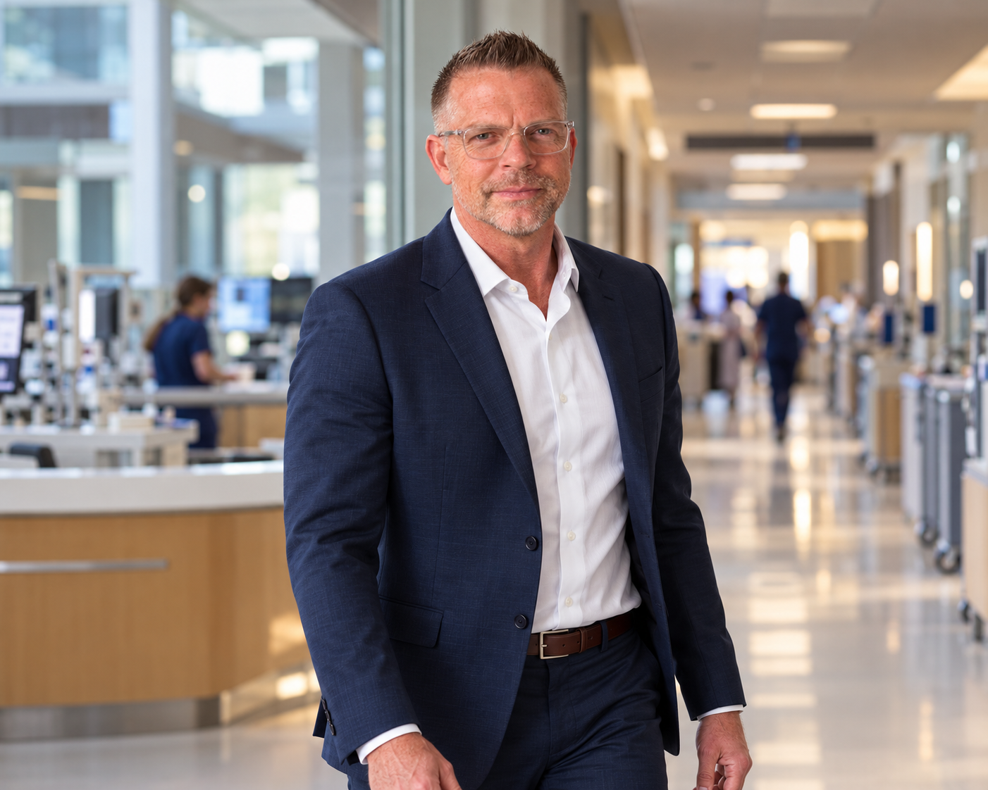 Douglas Duffield in a contemporary hospital clinical environment.