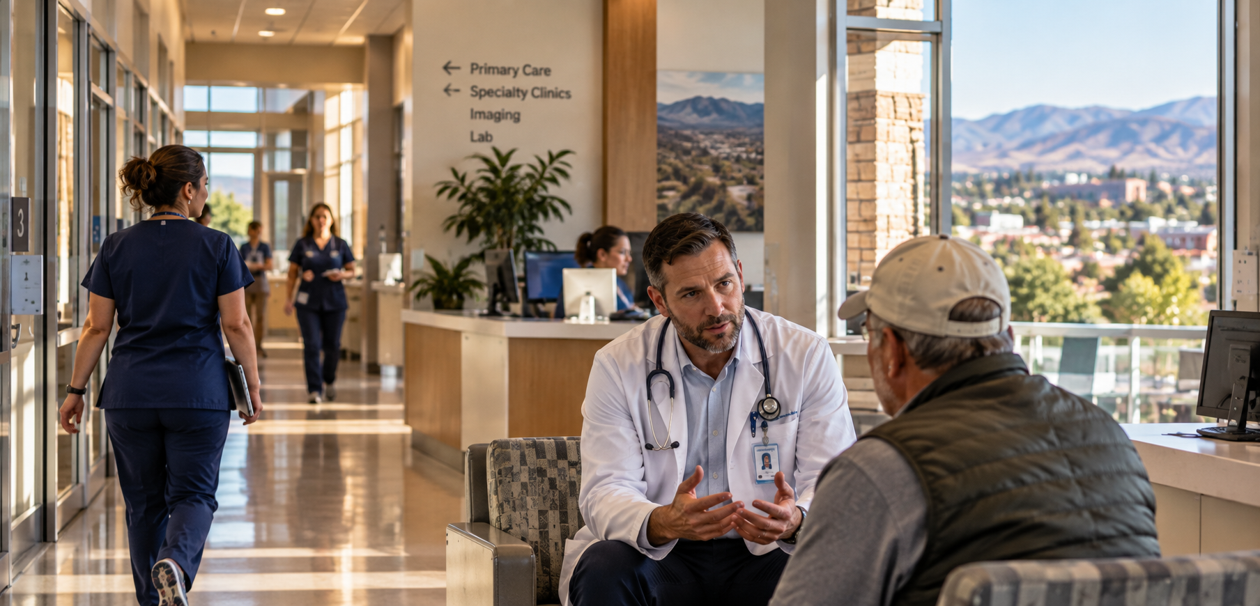 Physician speaking with a patient in an ambulatory care center.