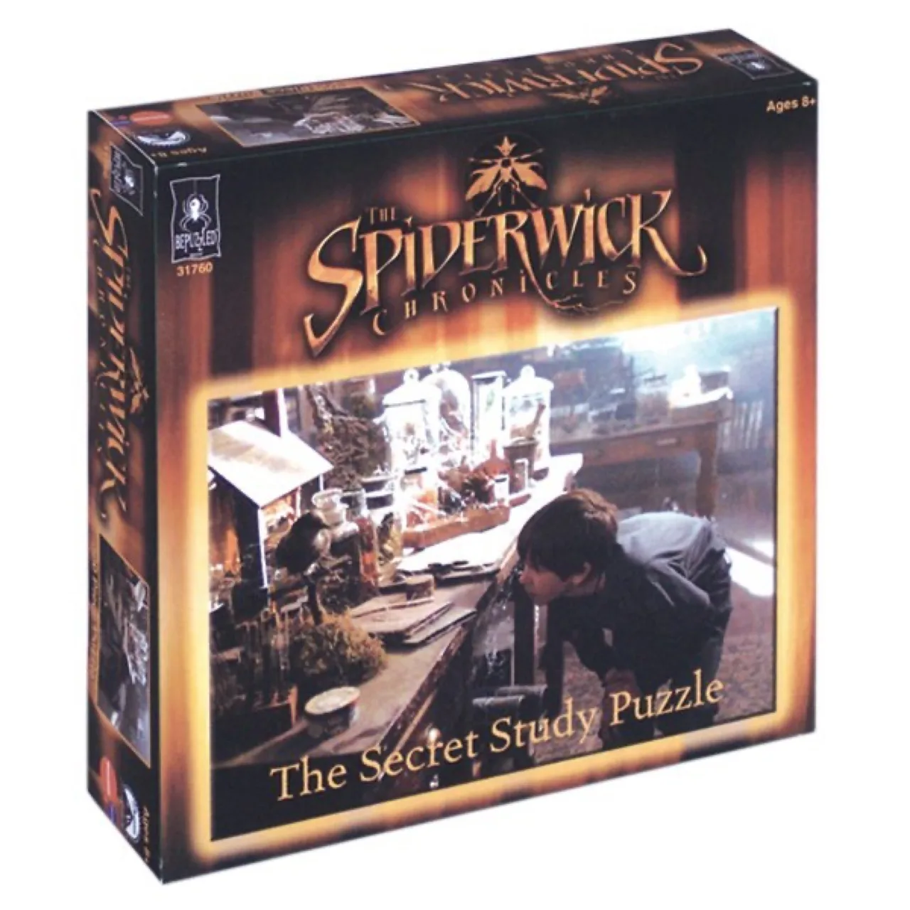 Box of The Spiderwick Chronicles The Secret Study Puzzle showing a child looking closely at an intricate miniature study scene.