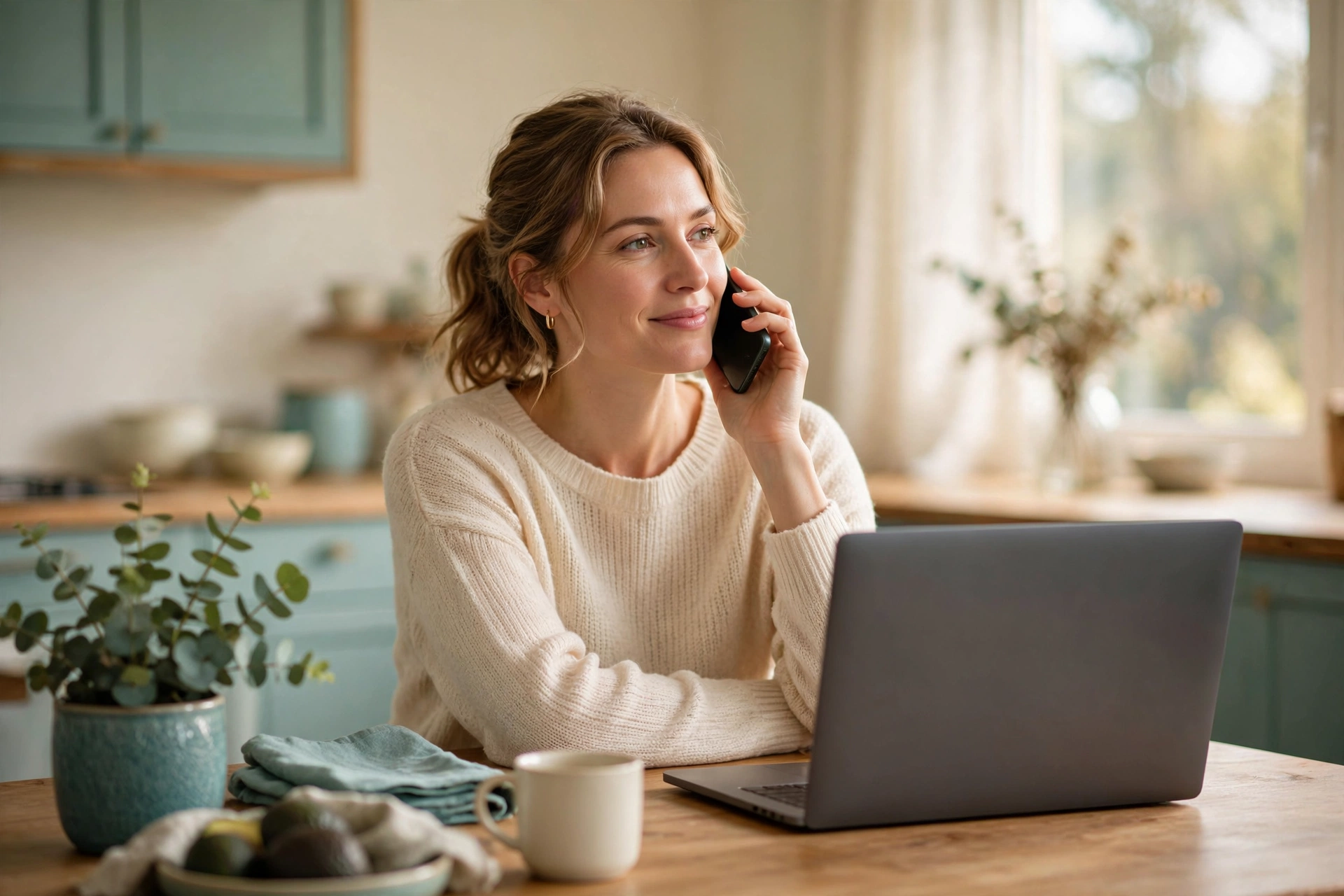 Person on the phone verifying insurance coverage at home