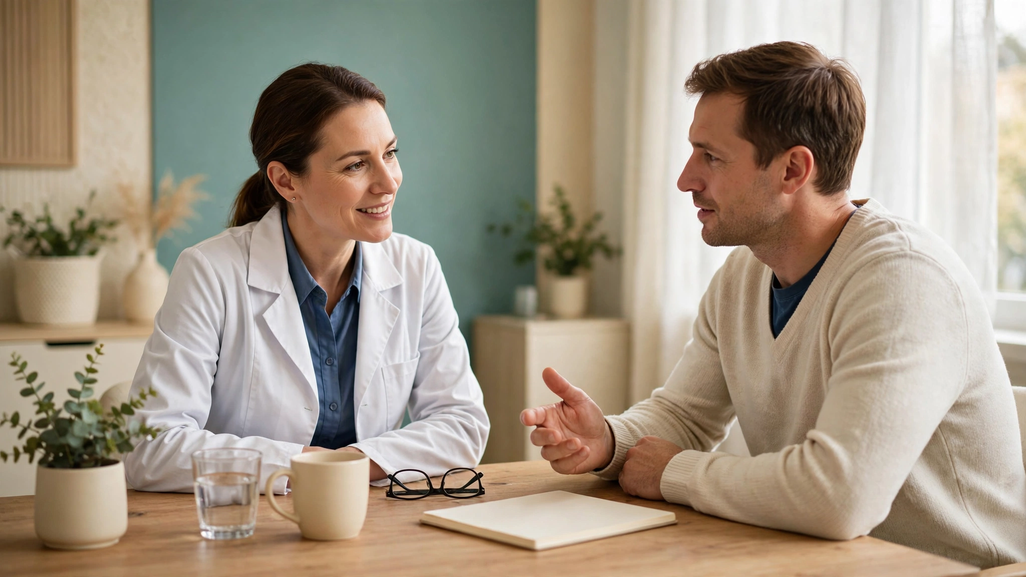 Psychiatrist discussing a treatment plan with a patient at Health Haven