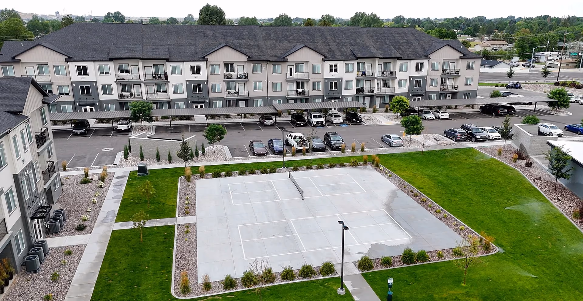 Aerial view of pickleball court