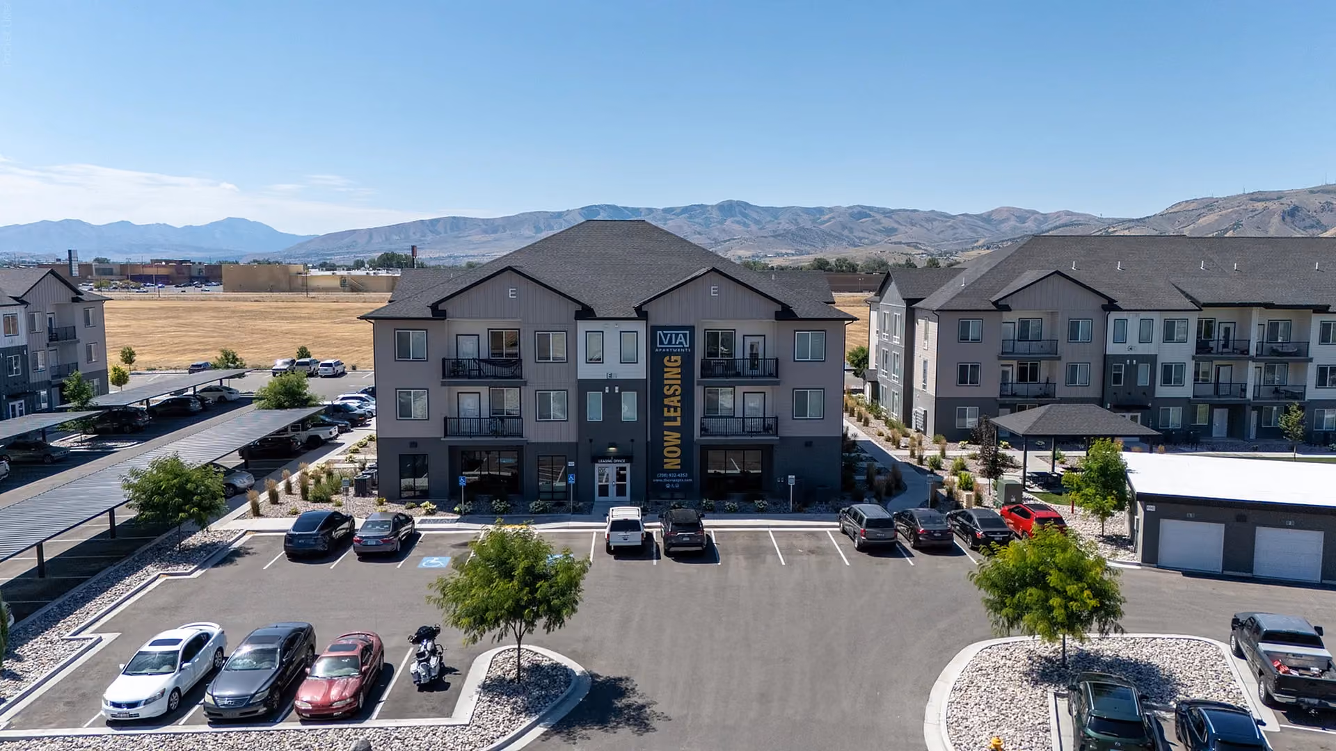 Aerial view of Via Apartments leasing office