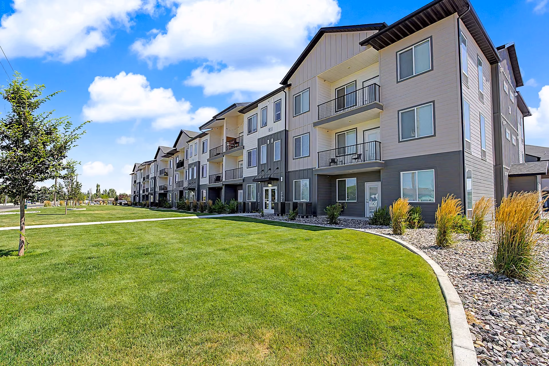 Exterior of apartment buildings, entry view