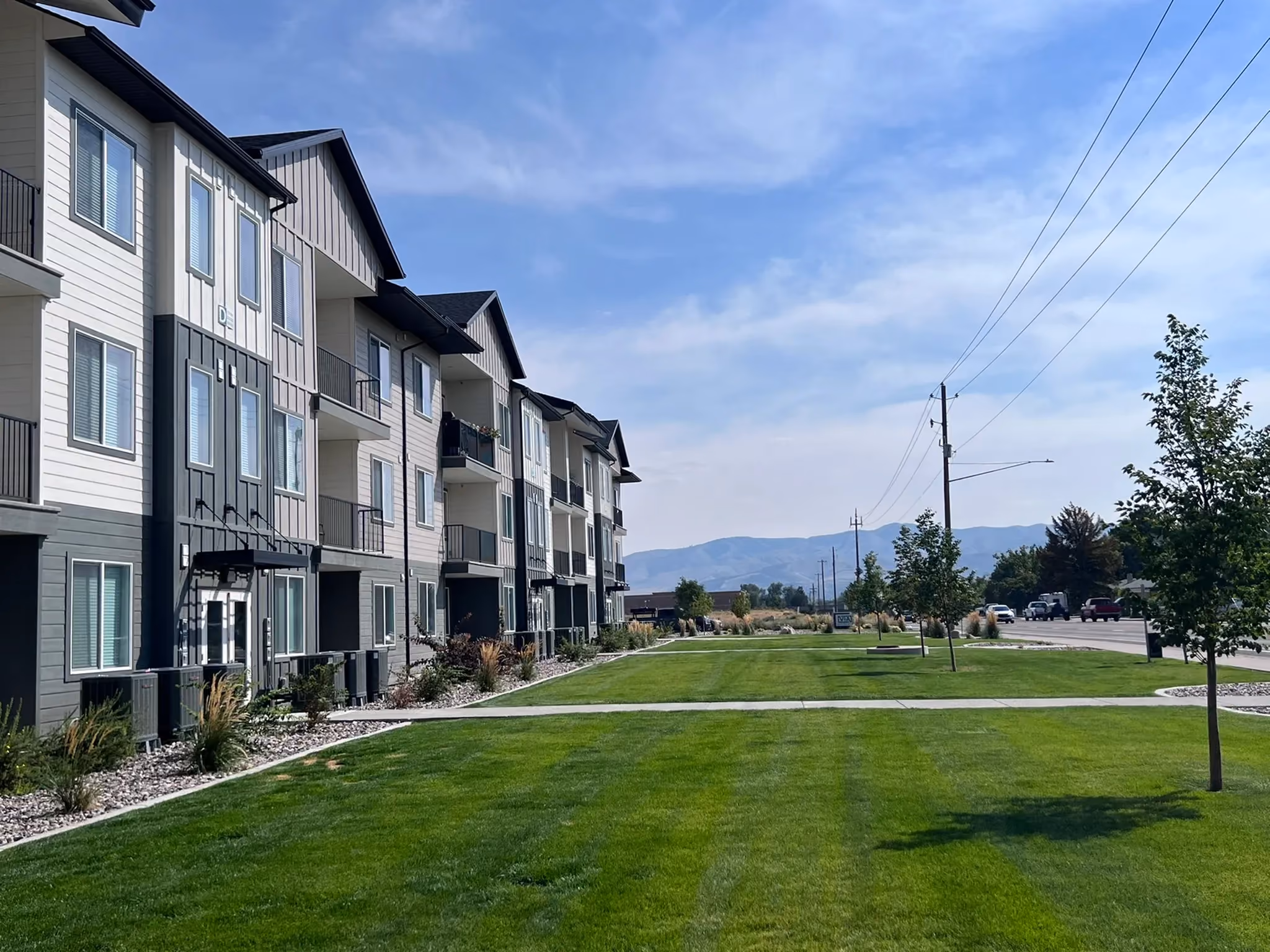 Exterior of apartment buildings, street view
