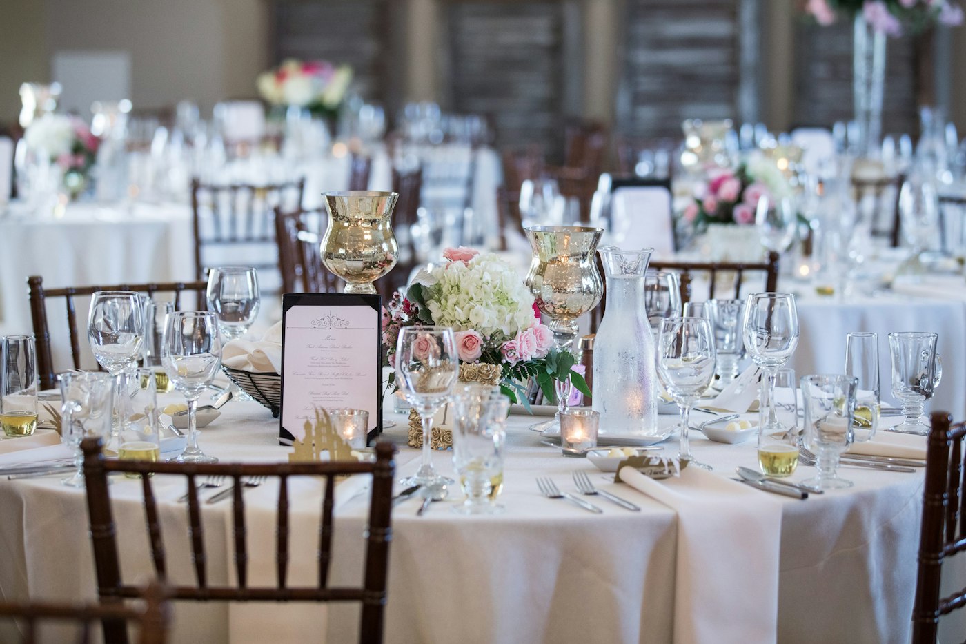 Wedding reception table set for dinner