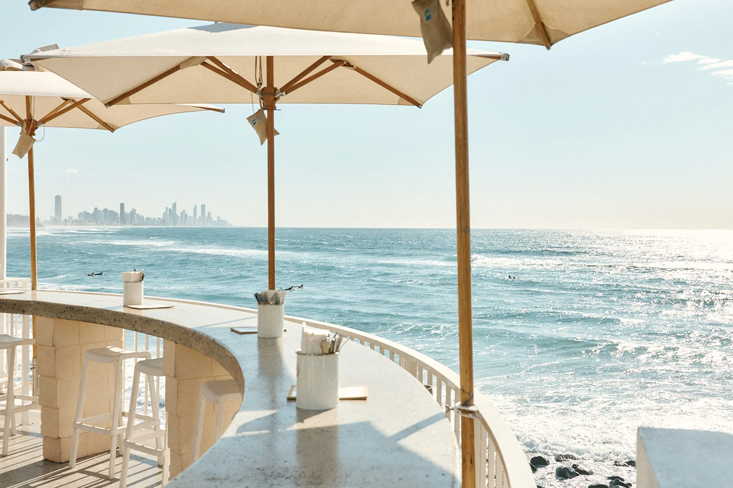 Curved terrace bar at Burleigh Pavilion overlooking the ocean