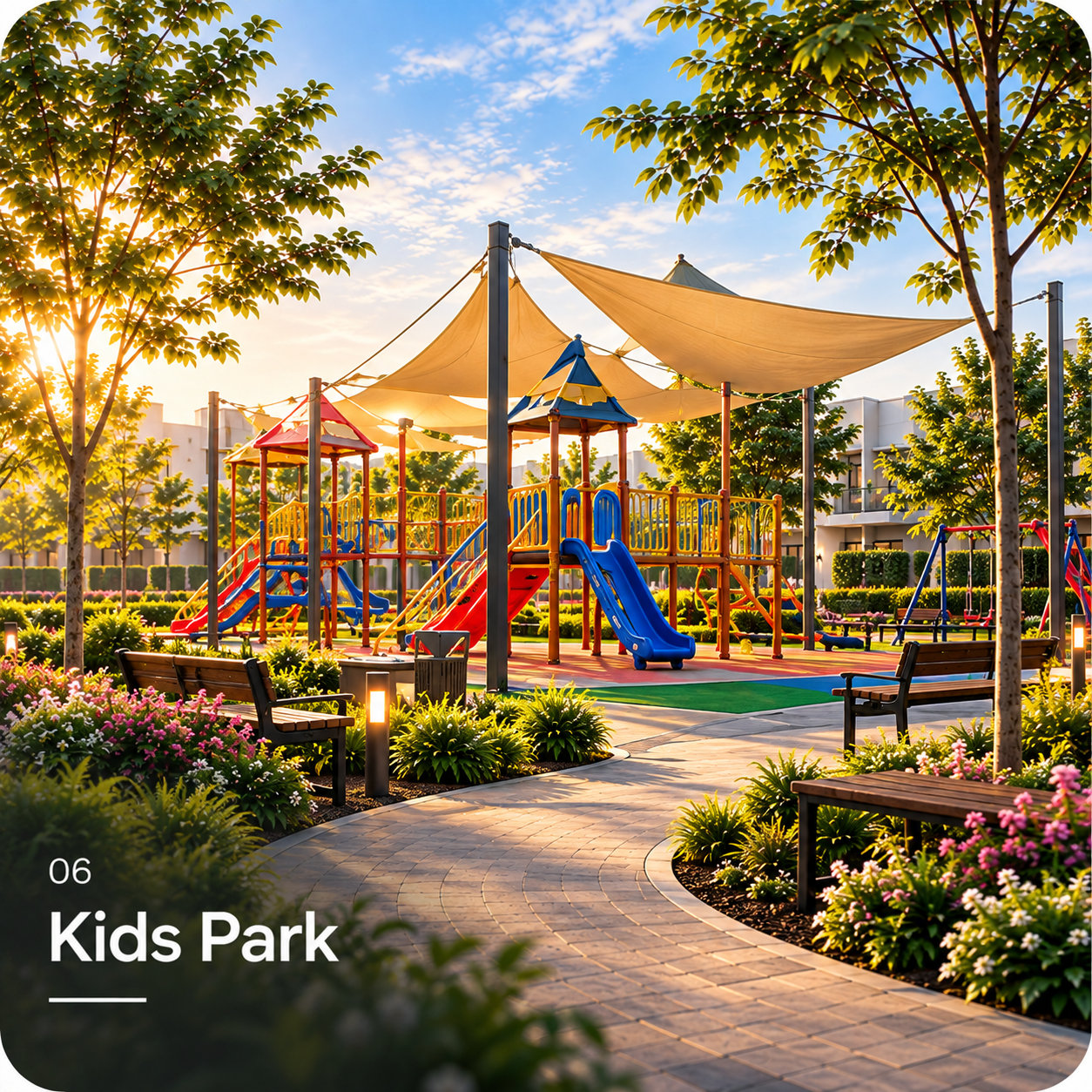 Community playground with shade sails