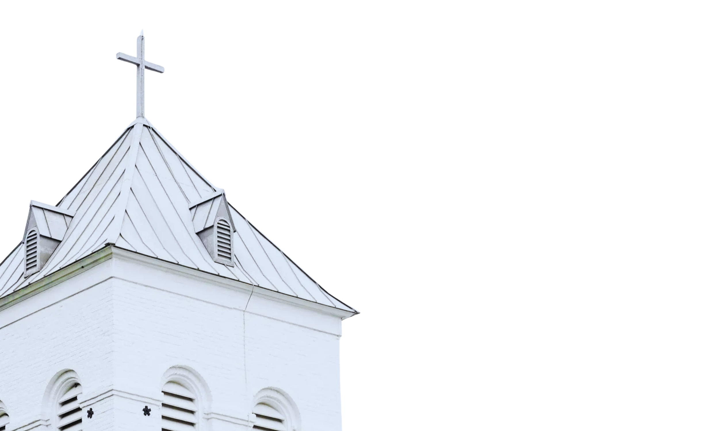 White church steeple with a cross