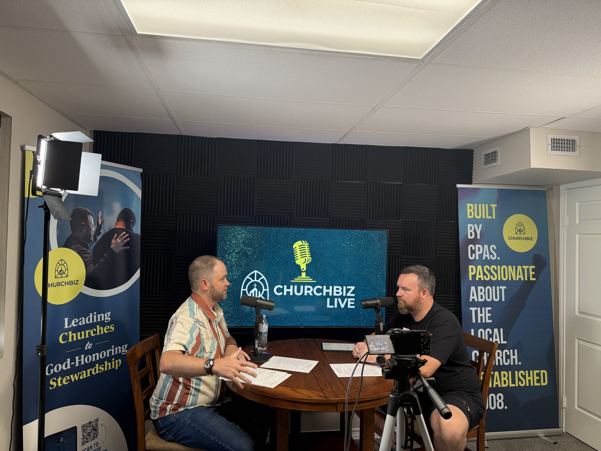 Recording a ChurchBiz Live episode in the ChurchBiz studio in Round Rock, Texas