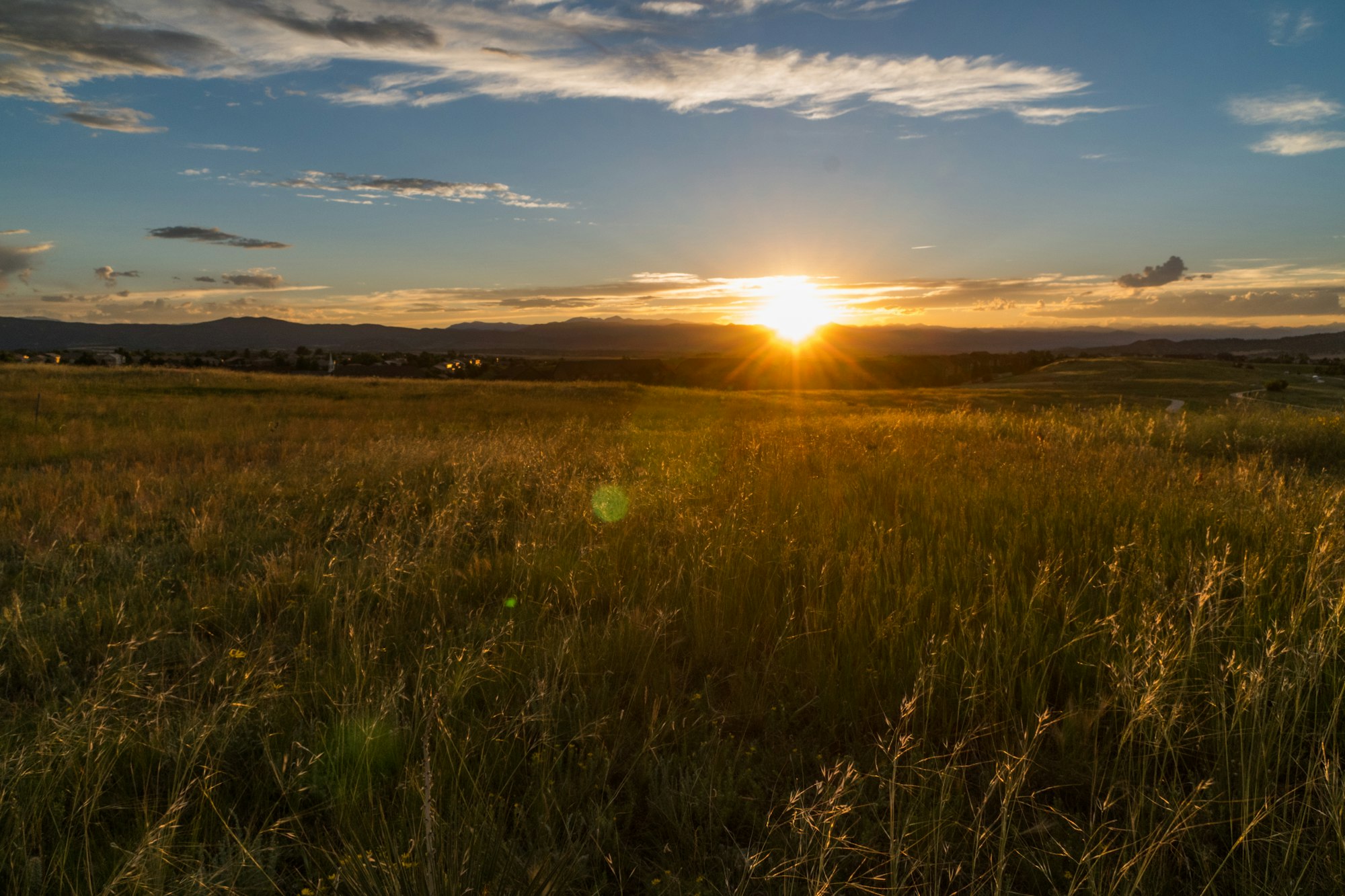 Sunset over the prairie grasses of Castle Rock, Colorado