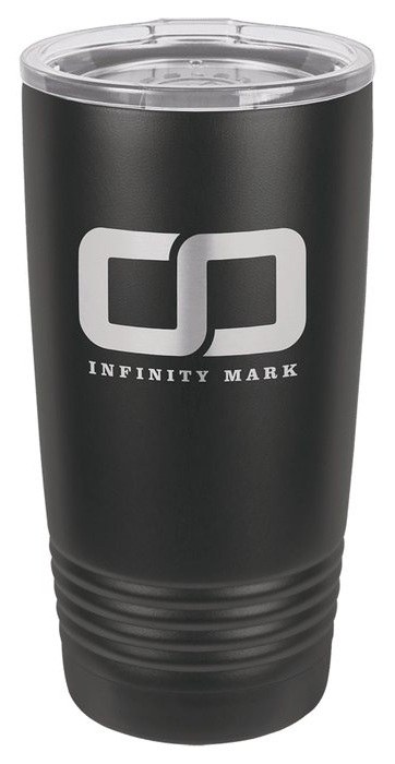 Black personalized tumbler with sample engraved artwork, catalog reference 433