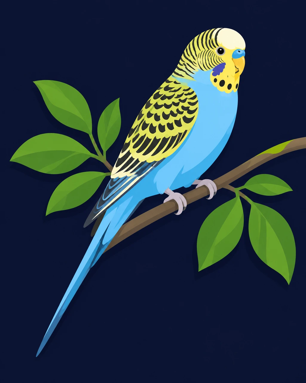 Blue budgerigar perched on a branch
