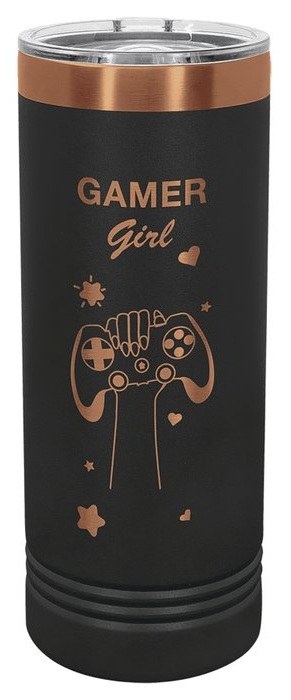 22 oz. Black/Rose Gold Skinny Tumbler — catalog reference 572