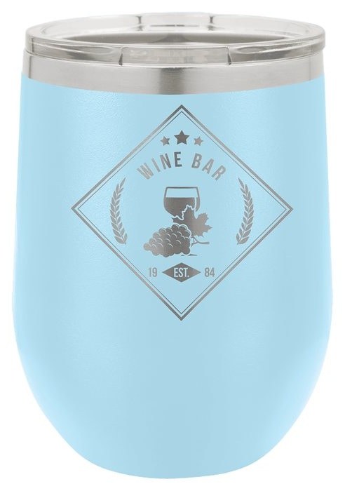 12 oz. Light Blue Stemless Wine Tumbler with Standard Lid — catalog reference 356