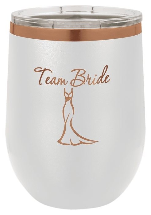 12 oz. White/Rose Gold Stemless Wine Tumbler with Standard Lid — catalog reference 588