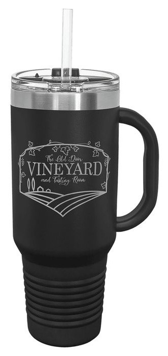 40 oz. Black Travel Mug with Handle & Straw — catalog reference 486