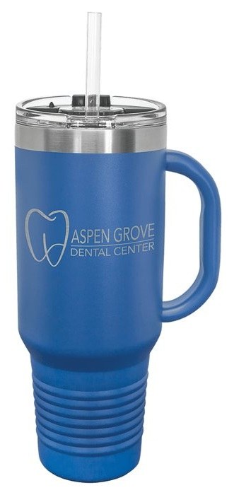 40 oz. Royal Blue Travel Mug with Handle & Straw — catalog reference 488