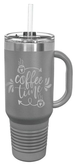 40 oz. Dark Gray Travel Mug with Handle & Straw — catalog reference 490