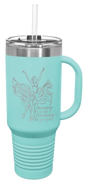 40 oz. Teal Travel Mug with Handle & Straw — catalog reference 489