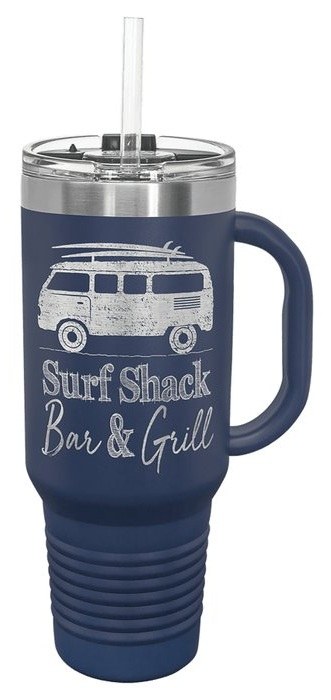 40 oz. Navy Blue Travel Mug with Handle & Straw — catalog reference 491