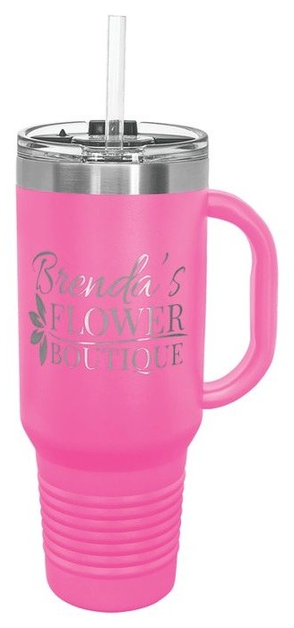 40 oz. Pink Travel Mug with Handle & Straw — catalog reference 494