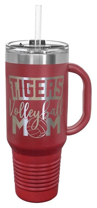 40 oz. Maroon Travel Mug with Handle & Straw — catalog reference 498