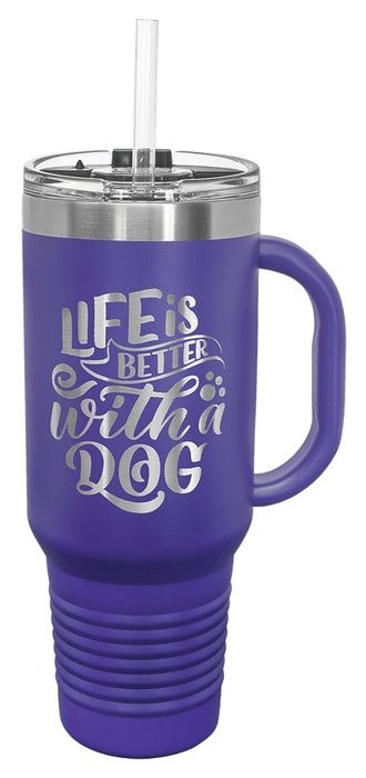 40 oz. Purple Travel Mug with Handle & Straw — catalog reference 496