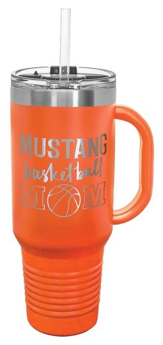 40 oz. Orange Travel Mug with Handle & Straw — catalog reference 497