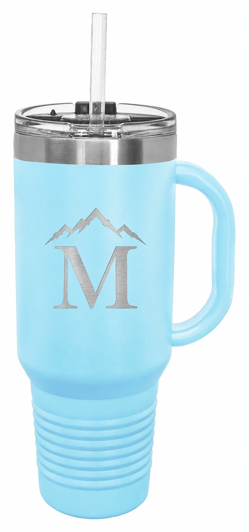 40 oz. Light Blue Travel Mug with Handle & Straw — catalog reference 495