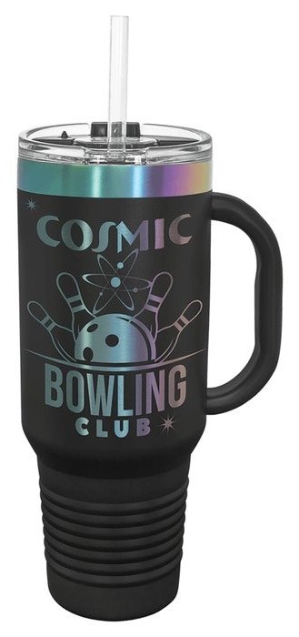 40 oz. Black/Prism Travel Mug with Handle & Straw — catalog reference 570
