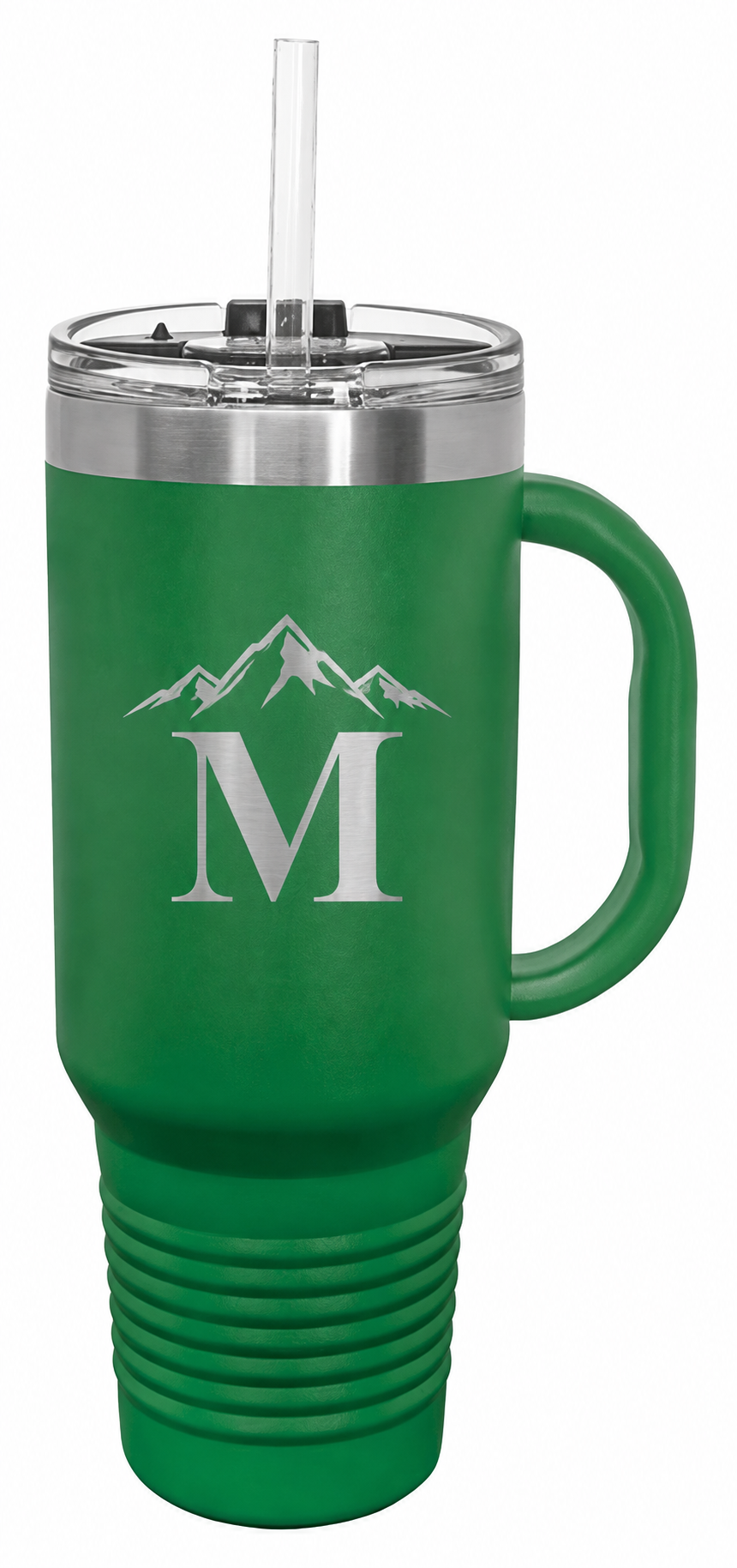 40 oz. Green Travel Mug with Handle & Straw — catalog reference 499