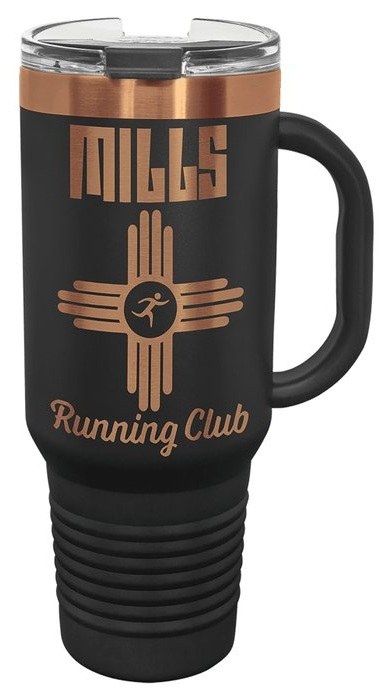 40 oz. Black/Rose Gold Travel Mug with Handle & Straw — catalog reference 576