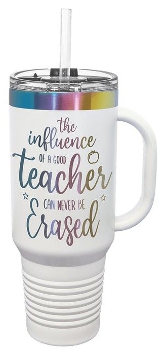 40 oz. White/Prism Travel Mug with Handle & Straw — catalog reference 587