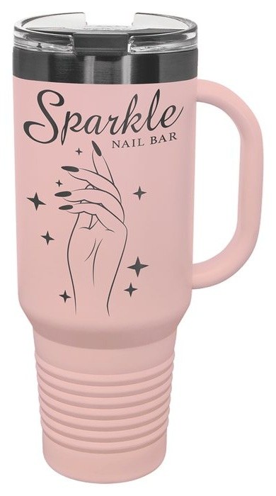 40 oz. Blush/Ghost Black Travel Mug with Handle & Straw — catalog reference 585