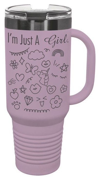 40 oz. Moody Lilac/Ghost Black Travel Mug with Handle & Straw — catalog reference 591