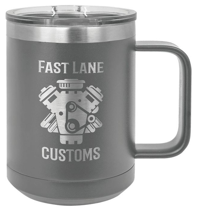 15 oz. Dark Gray Vacuum Insulated Mug with Slider Lid — catalog reference 305