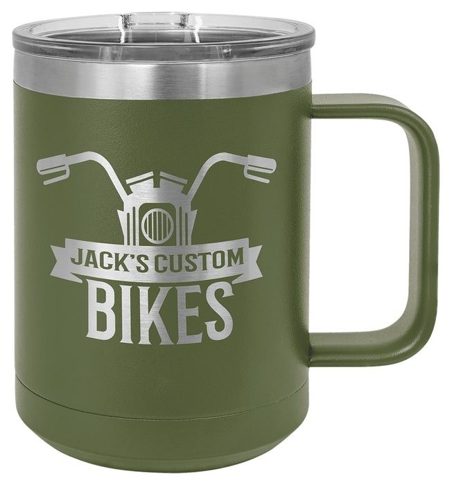 15 oz. Olive Green Vacuum Insulated Mug with Slider Lid — catalog reference 313