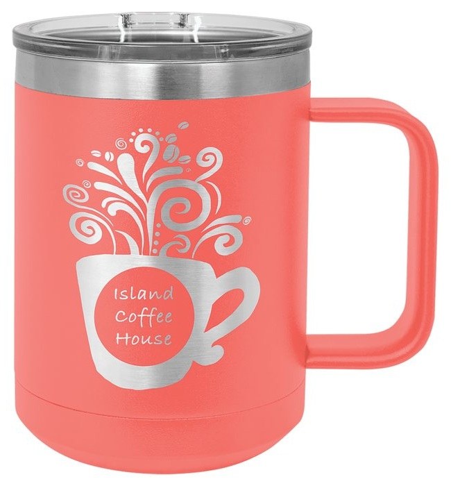 15 oz. Coral Vacuum Insulated Mug with Slider Lid — catalog reference 312