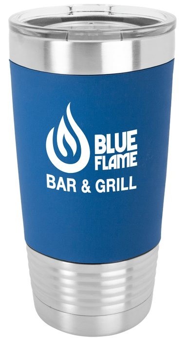 20 oz. Blue/White Silicone Grip Tumbler with Standard Lid — catalog reference 403