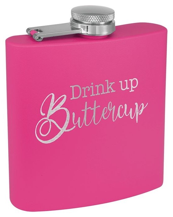 6 oz. Matte Pink Powder Coated Stainless Steel Flask — catalog reference 692