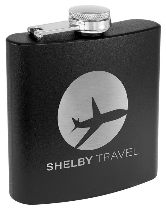 6 oz. Matte Black Powder Coated Stainless Steel Flask — catalog reference 689