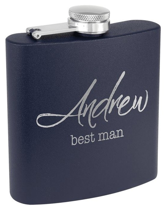 6 oz. Matte Navy Blue Powder Coated Stainless Steel Flask — catalog reference 696