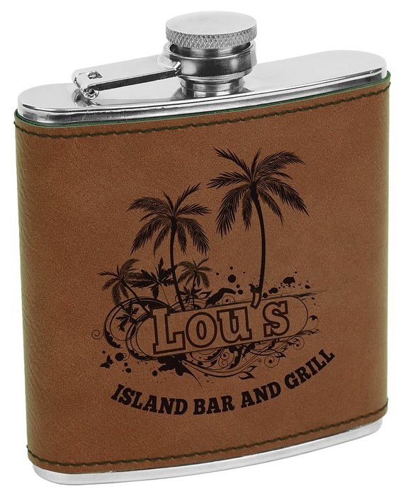 6 oz. Dark Brown Leatherette Stainless Steel Flask — catalog reference 702